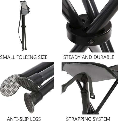 Miniatura 8 de Portal Taburete de trípode plegable alto para acampar al aire libre, caminar, caza, senderismo, pesca, viajes, soporta 225 libras Gris elevado