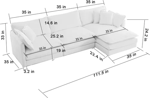 Miniatura 2 de Sofá modular negro de 111.5 pulgadas, sofás seccionales grandes de 3 plazas para sala de estar, sofá nube de tela de felpilla de gran