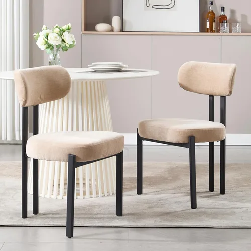 Miniatura 10 de HEAH-YO Juego de 2 sillas de comedor modernas, sillas de cocina de tela de lino con patas de metal negro, sillas laterales tapizadas sin brazos