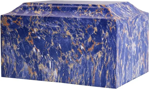 MAKEY'S Urna de cremación clásica de mármol cultivado con patrón azul para cenizas humanas, adulto hombre/mujer, urna de cremación decorativa