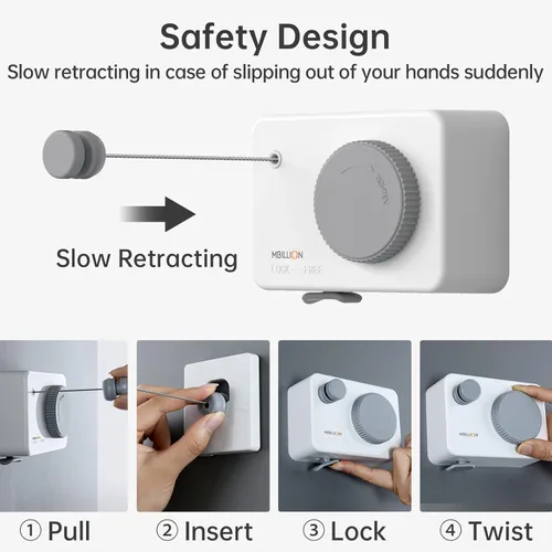 Miniatura 7 de Mbillion Tendedero Retráctil de 13.8 Pies de Servicio Pesado Línea de Secado de Ropa para Interiores y Exteriores Retráctil para Colgar Ropa