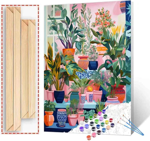 Miniatura 61 de Kits de pintura por números para adultos principiantes, pintura al óleo sobre lienzo de 16 x 20 pulgadas, lámpara de flores y óleo, pigmento 4-Art-06
