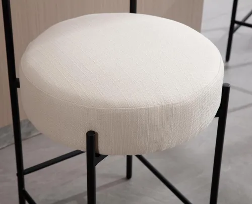 Miniatura 5 de EALSON Moderno juego de 2 taburetes de bar tapizados de lino con respaldo abierto curvo/asiento redondo, cómodas sillas de bar para isla de cocina