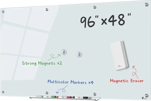 Miniatura 12 de TOWON Pizarra blanca de cristal de 6 x 4 pies, pizarra blanca magnética negra de borrado en seco de 72 x 48 pulgadas, pizarra de borrado en seco