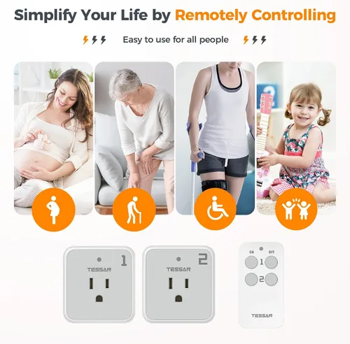 Miniatura 4 de TESSAN - Enchufe de salida con control remoto, kit de interruptor de luz inalámbrico TESSAN con rango RF de 100 pies, interruptor