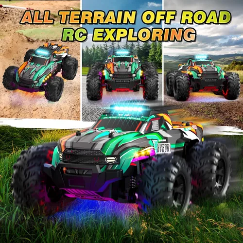 Miniatura 5 de BLUEJAY Auto a control remoto, 1:16 todo terreno de alta velocidad RC camión para niños, camión Monster RC recargable con luces LED geniales