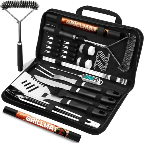 RINPIR Juego de 31 piezas de accesorios para parrilla de barbacoa para hombres y papá, herramientas de parrilla resistentes, regalos para Navidad,