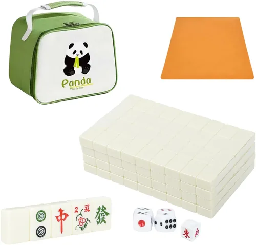 Miniatura 7 de Juego de mahjong chino de 1.25 pulgadas (1.260 in) azul – 144 azulejos de melamina duraderos con bolsa de viaje, 8 piezas de repuesto en blanco