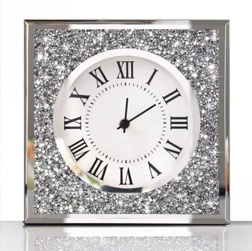 Miniatura 3 de ALLARTONLY Reloj de pared de escritorio de 8 x 8 x 2 pulgadas con diamantes triturados con espejo, reloj decorativo para decoración del hogar.