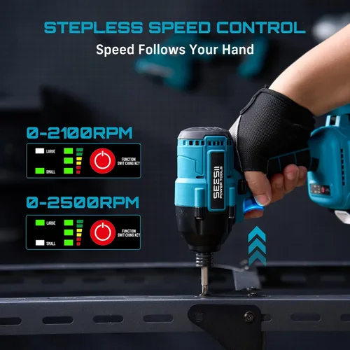 Miniatura 5 de SEESII Kit de destornillador de impacto inalámbrico, juego de destornillador de impacto de par máximo de 21V 1590 pulg-lb (180 N·m) con dos