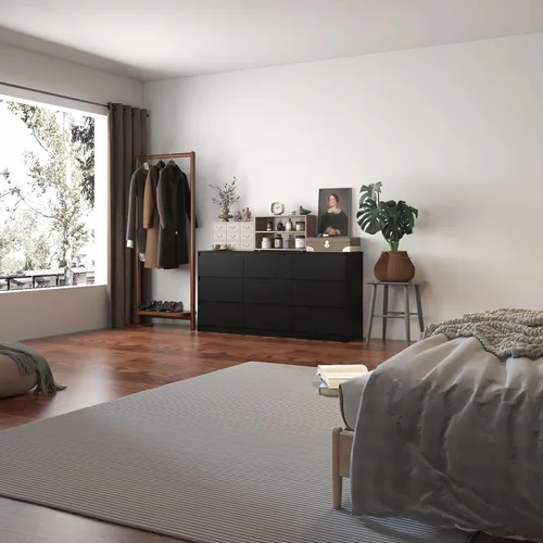 Miniatura 8 de Cómoda de 9 cajones para dormitorio con cajones profundos, cómodas grandes de piso de madera y cajoneras sin manijas, cómodas largas negras modernas