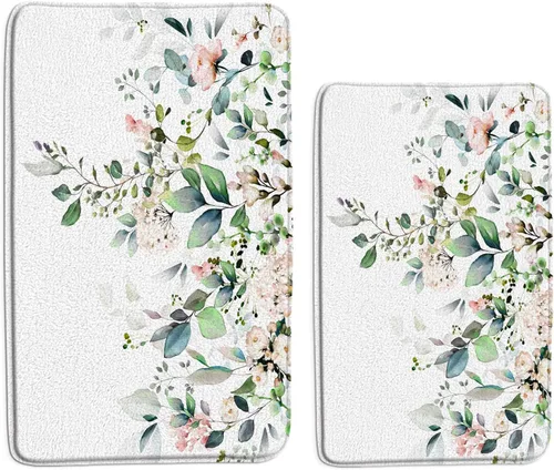 Miniatura 36 de GCTNBJL Tapete de baño con diseño floral de hojas verdes, flores rosas, bohemio, botánico, tropical, hojas bohemias, plantas, naturaleza, negro