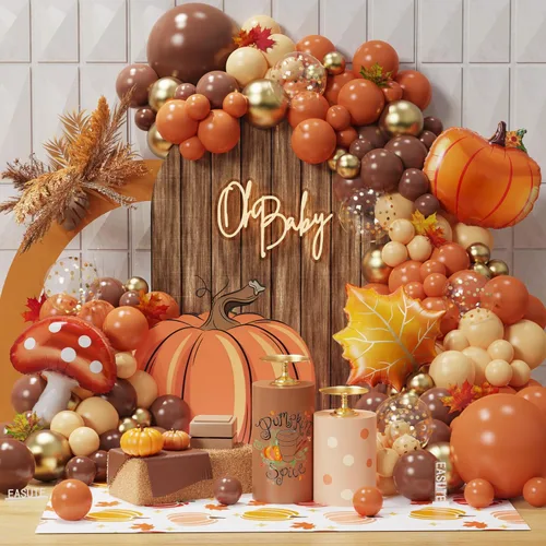 Miniatura 8 de Kit de arco de globos de otoño rosa de 149 piezas, guirnalda de globos de color naranja polvoriento rosa con lazo, calabaza, hojas de arce, globos
