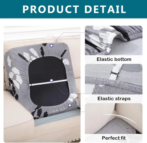 Miniatura 5 de hyha Fundas de cojín para sofá estampadas, fundas florales lavables para cojines de sofá, fundas de cojín de exterior con patrón elástico para 2-Gris