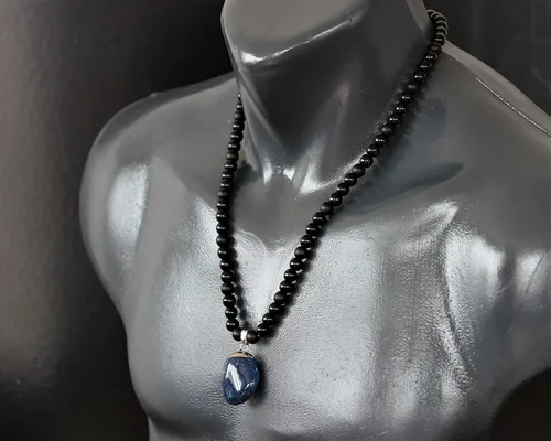 Miniatura 169 de Colgante de turmalina cruda natural, Collar de cuentas de ónix negro genuino, Collar de piedra negra, Collar de piedras preciosas, Cuentas de 0.315