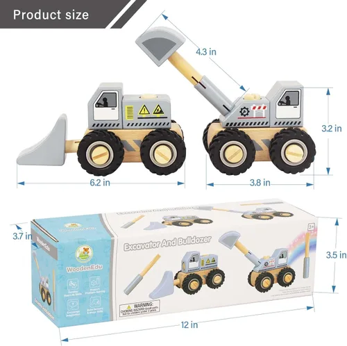 Miniatura 4 de Vehículos de construcción para niños pequeños, 2 piezas desmontables de madera, excavadora y excavadora, juguetes de vehículos para niños de 3 años