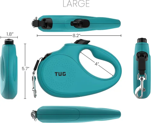 Miniatura 2 de TUG Correa retráctil monocromática de 360° sin enredos para perro, cinta de nailon fuerte de 16 pies (grande, aguamarina)