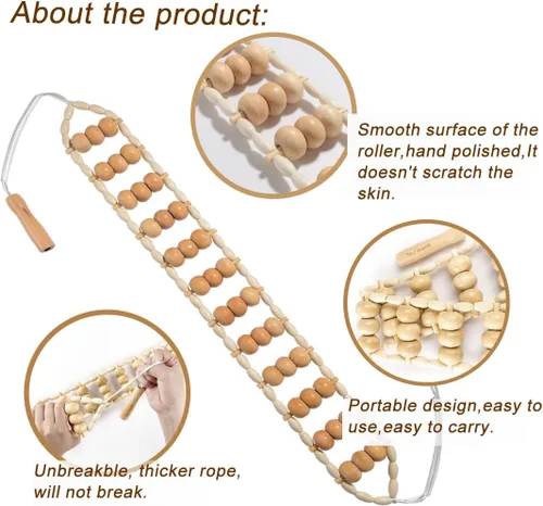 Miniatura 5 de Herramientas de masaje de terapia de madera para esculpir el cuerpo, cuerda de rodillo de masaje de espalda, kit de maderoterapia de masaje manual