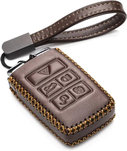Vitodeco Funda de cuero genuino para llavero inteligente compatible con Land Rover Discovery, Range Rover, Defender 2017 - 2023 (5 botones, marrón)