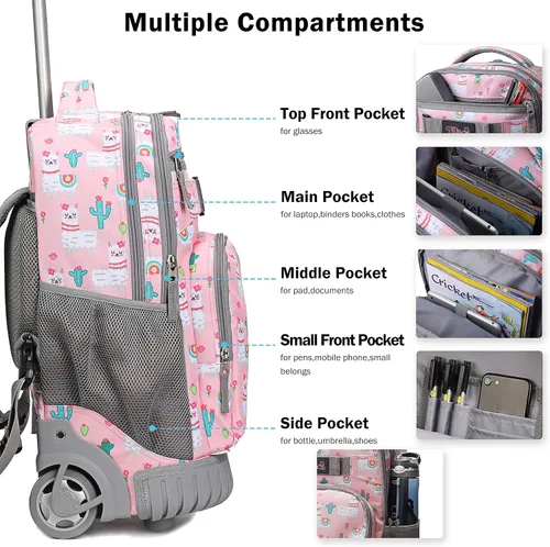 Miniatura 4 de Tilami Mochila con ruedas, mochila para laptop de 19 pulgadas con ruedas y lonchera