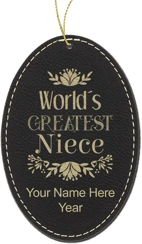 Miniatura 4 de LaserGram Personalized Christmas Ornament, World's Greatest Niece, Faux Leather, Custom Laser Engraved Gift Idea (Oval Shape, Gray)