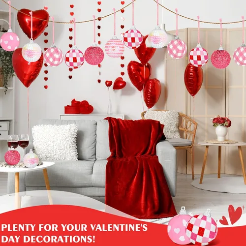 Miniatura 4 de Zhanmai Adorno de bola para el día de San Valentín, mini bola envuelta en tela, adornos colgantes decorativos, decoraciones de amor, 1.97 pulgadas