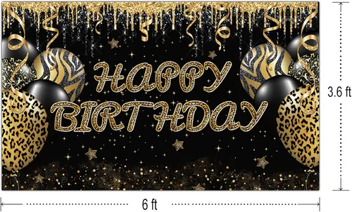 Miniatura 2 de Telón de fondo grande de leopardo dorado con texto en inglés "Happy Birthday", enorme pancarta de guepardo para decoración de fiestas, fondo