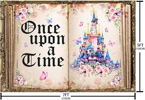 Miniatura 5 de AIBIIN Fondo de 7 x 5 pies Once Upon a Time para libros de cuentos de hadas, castillo, rosa, floral, princesa, historia romántica, libro de apertura