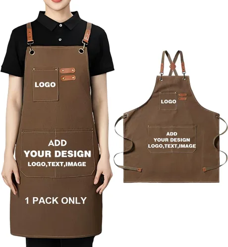 Miniatura 8 de Delantal personalizado para hombres y mujeres, delantales de lona de cocina personalizados con bolsillos, nombre, texto, logotipo, imagen Negro-1