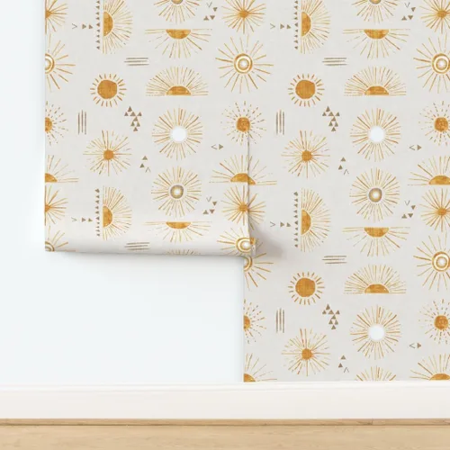 Miniatura 4 de Spoonflower Papel tapiz autoadhesivo para despegar y pegar, color crema de sol, cielo amarillo, bohemio, sol, papel tapiz extraíble personalizado
