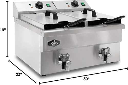 Miniatura 3 de KWS DY-22 Freidora eléctrica comercial de 3500 W de acero inoxidable 22.7L con sistema de válvula de drenaje de grifo para usuarios comerciales