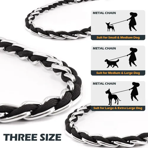 Miniatura 8 de Correa de cadena para perro a prueba de mordidas para perros medianos y grandes, cadena de eslabones antimasticación de 5.2 pies/4 pies, fuerte