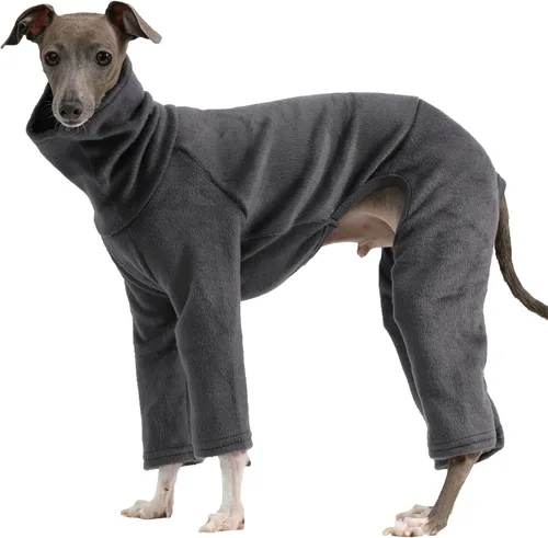 Miniatura 34 de D Doggy Star - Suéter de galgo italiano de cuello de tortuga, conjunto de mono de vellón cálido, ropa de Whippet para perro (XL, azul marino Pkt)