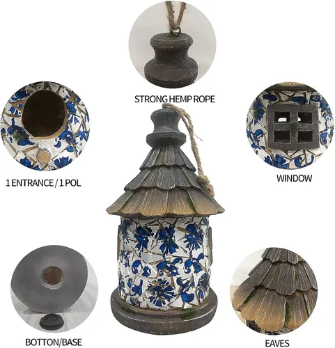 Miniatura 4 de OUSHUAI Casa para pájaros para exteriores con poste, decoración de jardín, casas para pájaros colgantes resistentes a la intemperie, nido de pájaros