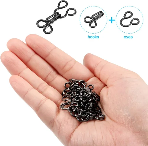 Miniatura 4 de uxcell Juego de ganchos de costura y cierre de ojos para ropa, pantalones, falda, vestido, brasier, costura, manualidades Negro oscuro