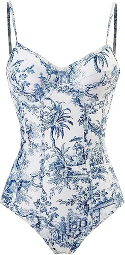 Miniatura 2 de Traje de baño de una pieza para mujer con bikini maxi falda envolvente, traje de baño de dos piezas con estampado tropical, conjunto de tankini