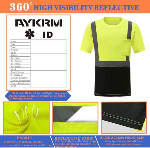 Miniatura 2 de AYKRM Camiseta de seguridad reflectante de alta visibilidad de manga larga de alta visibilidad (XS-6XL)
