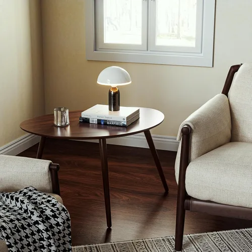 Miniatura 4 de Mesa de café ovalada pequeña, de 25.6 pulgadas, pequeña mesa auxiliar moderna de mediados de siglo para sala de estar, mesa auxiliar 100% madera
