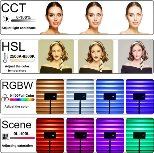 Miniatura 2 de Weeylite RB9 - Luz LED de video RGB portátil con control de aplicación, recargable 2500K-8500K 360° a todo color, 29 efectos de iluminación, panel