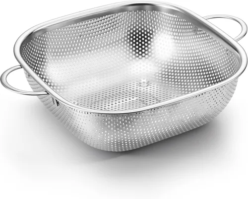 Miniatura 8 de E-far Paquete de 3 coladores para cocina, colador cuadrado de metal de acero inoxidable con asa para drenar alimentos, pasta, verduras