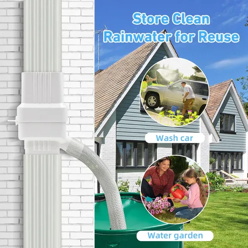 Miniatura 2 de 2 juegos de sistema de recolección de agua de lluvia, desviador de bajante con capacidad de recolección ajustable, kit de desviador de barril