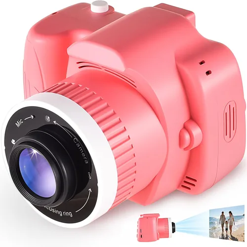Cámara digital para niños con videojuegos, cámara digital para niños Fhd 1080P, videocámara digital para niños con proyector Stent para regalos, rosa