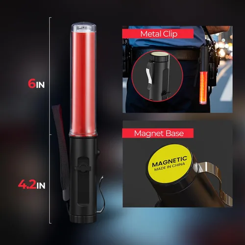 Miniatura 8 de Paquete de 2 varitas de tráfico recargables, luz de bastón de control de tráfico de 10 pulgadas con 3 modos de parpadeo y 1 LED blanco en la parte