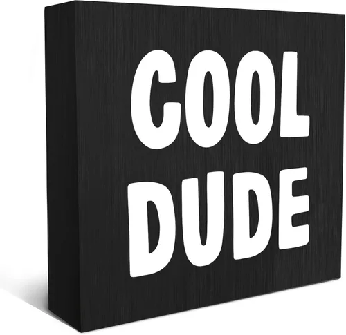 Miniatura 9 de SRADMO Cool Dude - Letrero de madera para escritorio, caja de madera boho, beige, preppy, decoración para adolescentes, niños, dormitorio