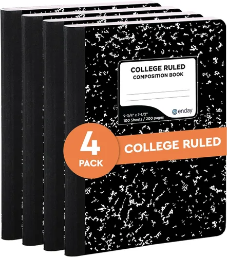 Miniatura 10 de Emraw cuaderno de composición con cubierta de estilo mármol de color blanco y negro, con 100 páginas de papel blanco con renglones angostos, 2