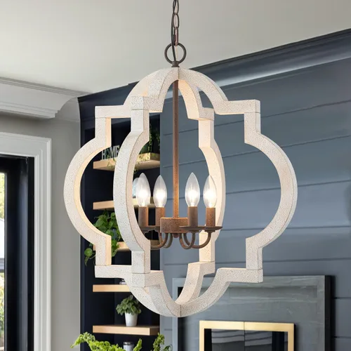 Miniatura 10 de Luces colgantes modernas de madera de granja de 9.84 pulgadas, orbe de isla de cocina, roble blanco envejecido, lámpara colgante de techo rústica