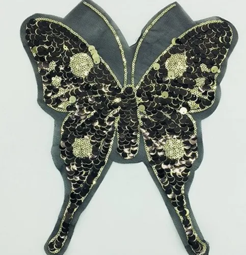 Miniatura 3 de Parche de lentejuelas de mariposa negra brillante, parches bordados con cuentas para coser ropa, sombreros, mochilas, disfraces, bolsos, decorativos