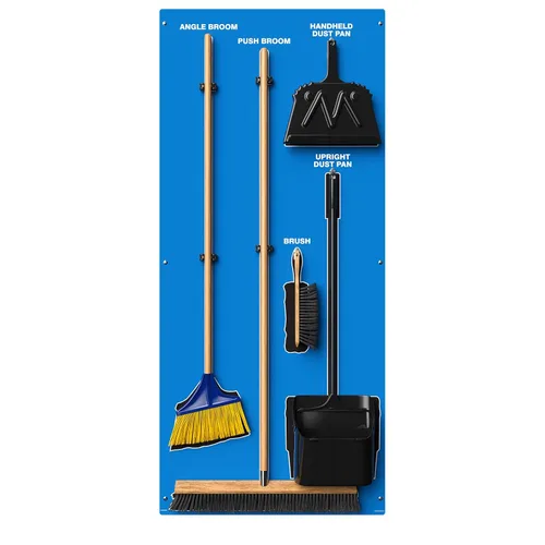 Clean & Sweep 5S - Soporte para escoba de montaje en pared, tablero de 68 x 30 pulgadas, estación de limpieza 5S, con escoba y recogedor incluido,