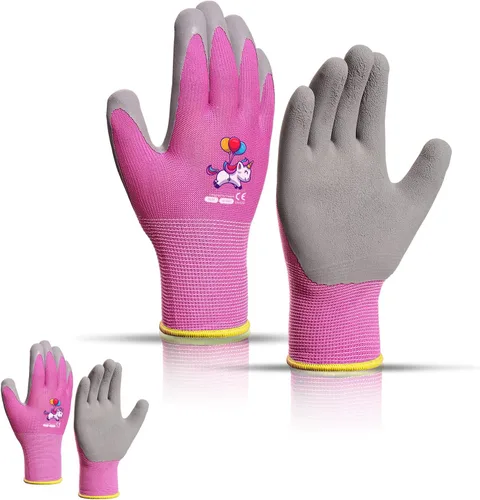 Miniatura 14 de KDK Guantes de jardinería para niños de 3 a 5 años, guantes de trabajo de patio para niños pequeños, jóvenes, niñas, niños, guantes de goma
