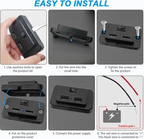Miniatura 4 de Interruptor de encendido/apagado RV salida USB 4.8A 12V 24V doble toma de corriente USB cargador de pared enchufe para autobús barco ATV vehículo